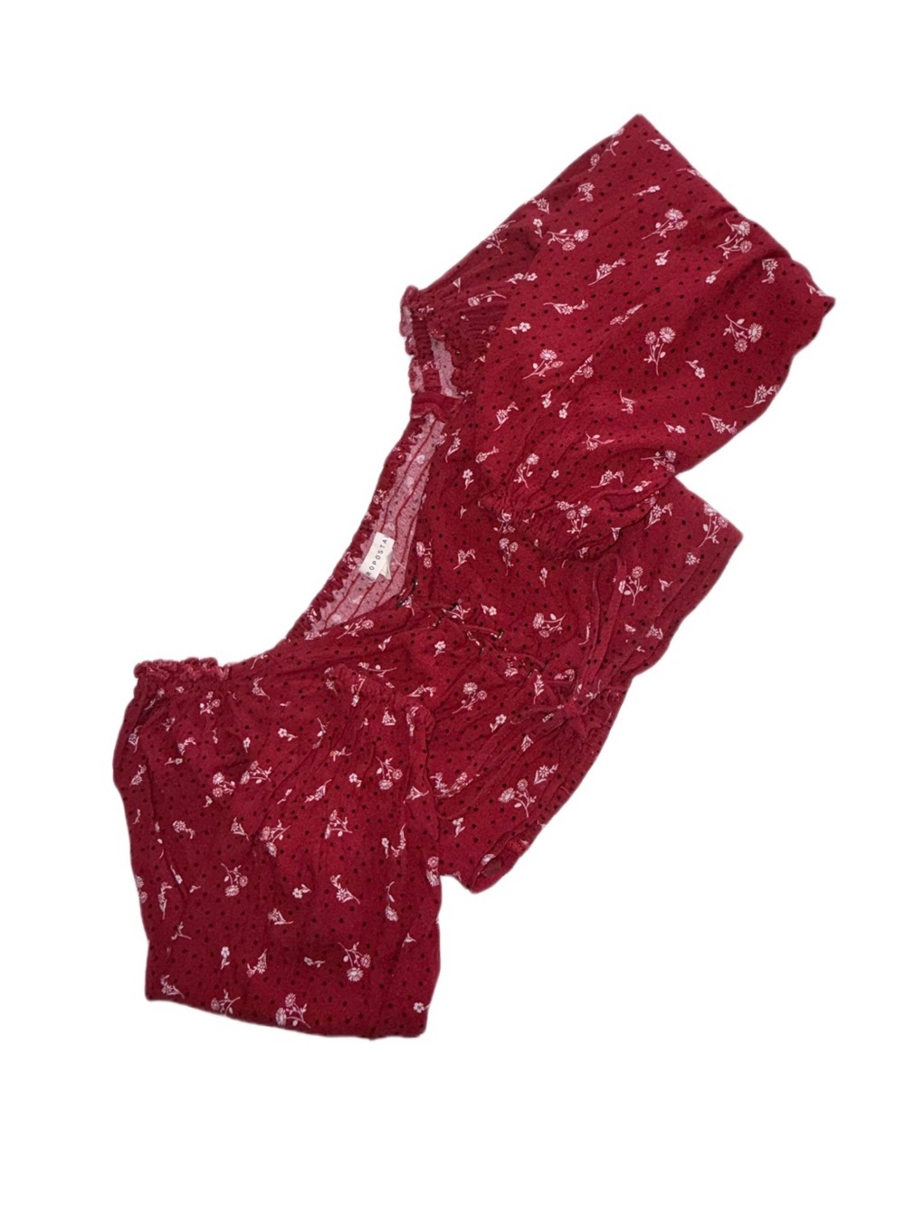 Aeropostale XS Red Floral‎ Smocked Crop Top Long Balloon Sleeve Rayon Boho - Picture 4 of 9